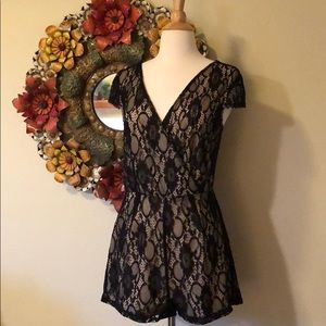 🔴 Nude and Black Lace Romper